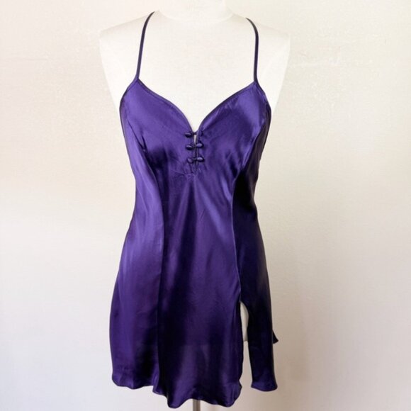Victorias Secret 80s Purple Vintage Gold Label Silk Slip Mini Size Small - Picture 1 of 7